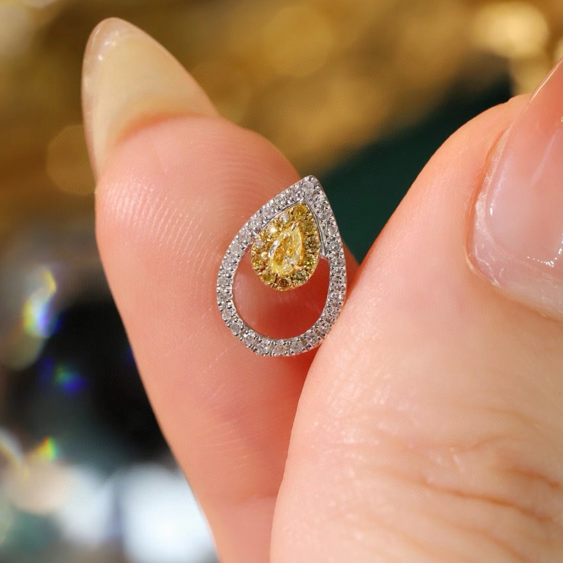 14k Gold 0.40 Ctw Natural Yellow Diamond & Diamond Earrings - 6