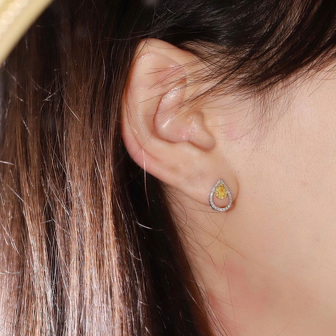 14k Gold 0.40 Ctw Natural Yellow Diamond & Diamond Earrings - 7