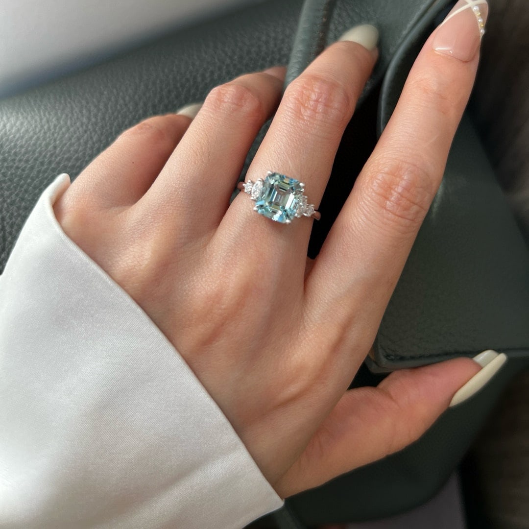 14k Gold 2.91 Ctw Natural Aquamarine & Lab Grown Diamond Ring - 2