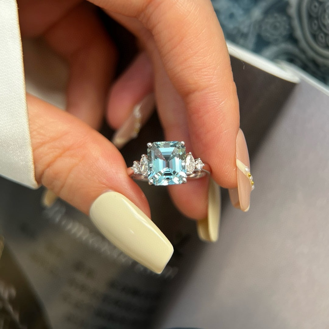 14k Gold 2.91 Ctw Natural Aquamarine & Lab Grown Diamond Ring - 3