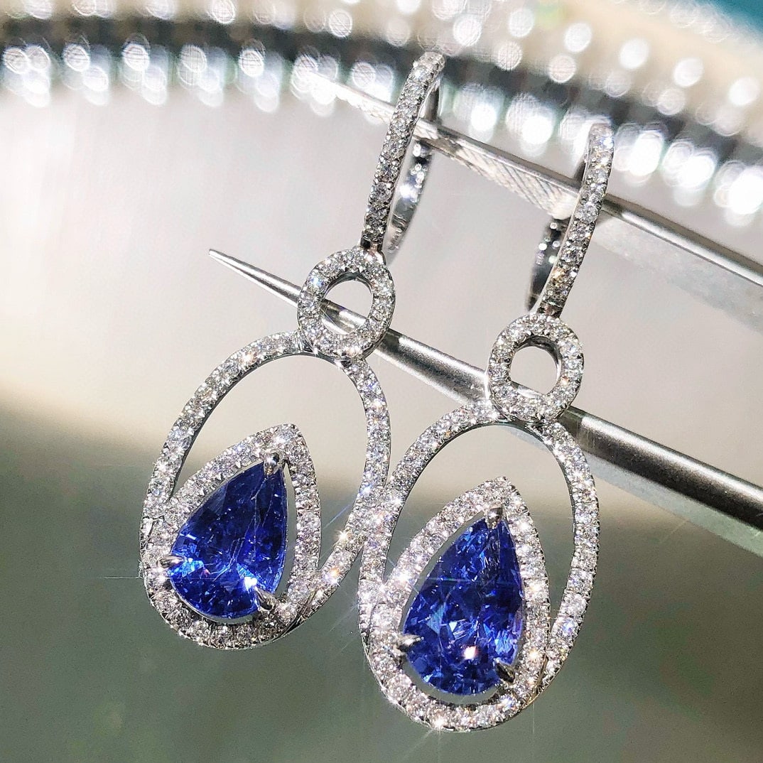 14k Gold 3.27 Ctw Natural Sapphire & Diamond Earrings - 2