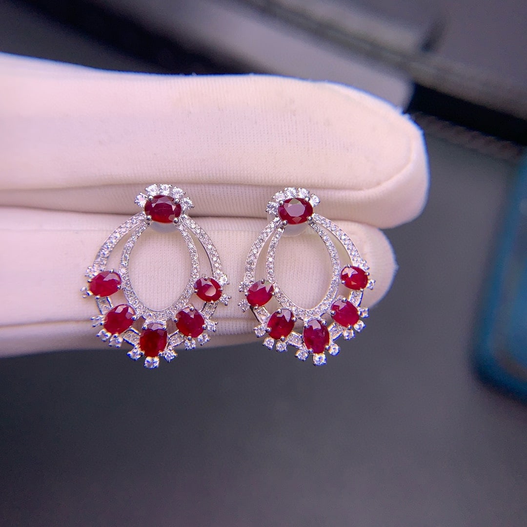 14k Gold 2.91 Ct Natural Ruby & Diamond & Sapphire Earrings (1 of 8)