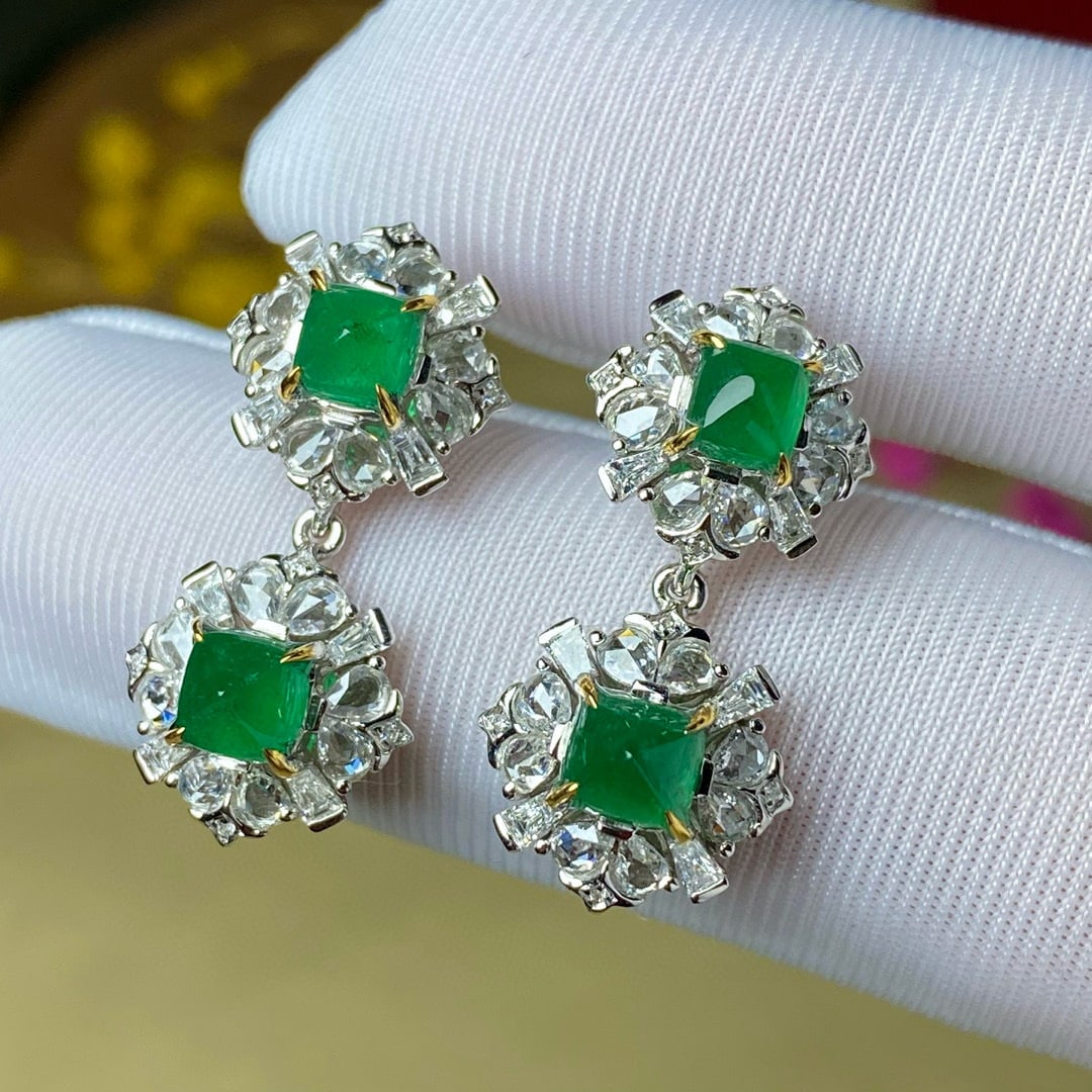 14k Gold 4.36 Ctw Vivid Green Natural Emerald & Diamond Earrings (1 of 9)