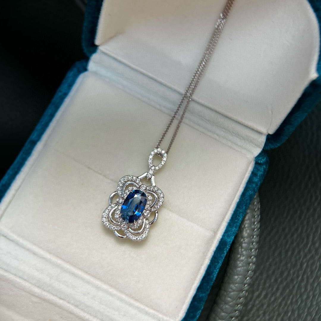 14k Gold 2.40 Ctw Natural Sapphire & Diamond Pendant( Without Chain ) (1 of 5)