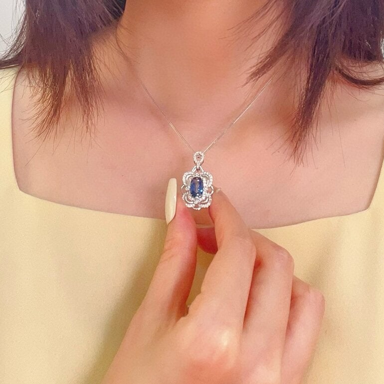 14k Gold 2.40 Ctw Natural Sapphire & Diamond Pendant( Without Chain ) - 2