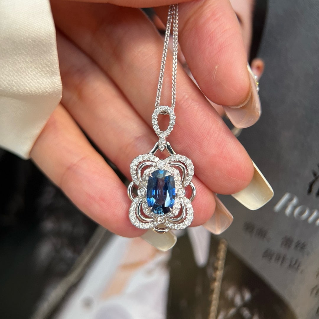 14k Gold 2.40 Ctw Natural Sapphire & Diamond Pendant( Without Chain ) - 3