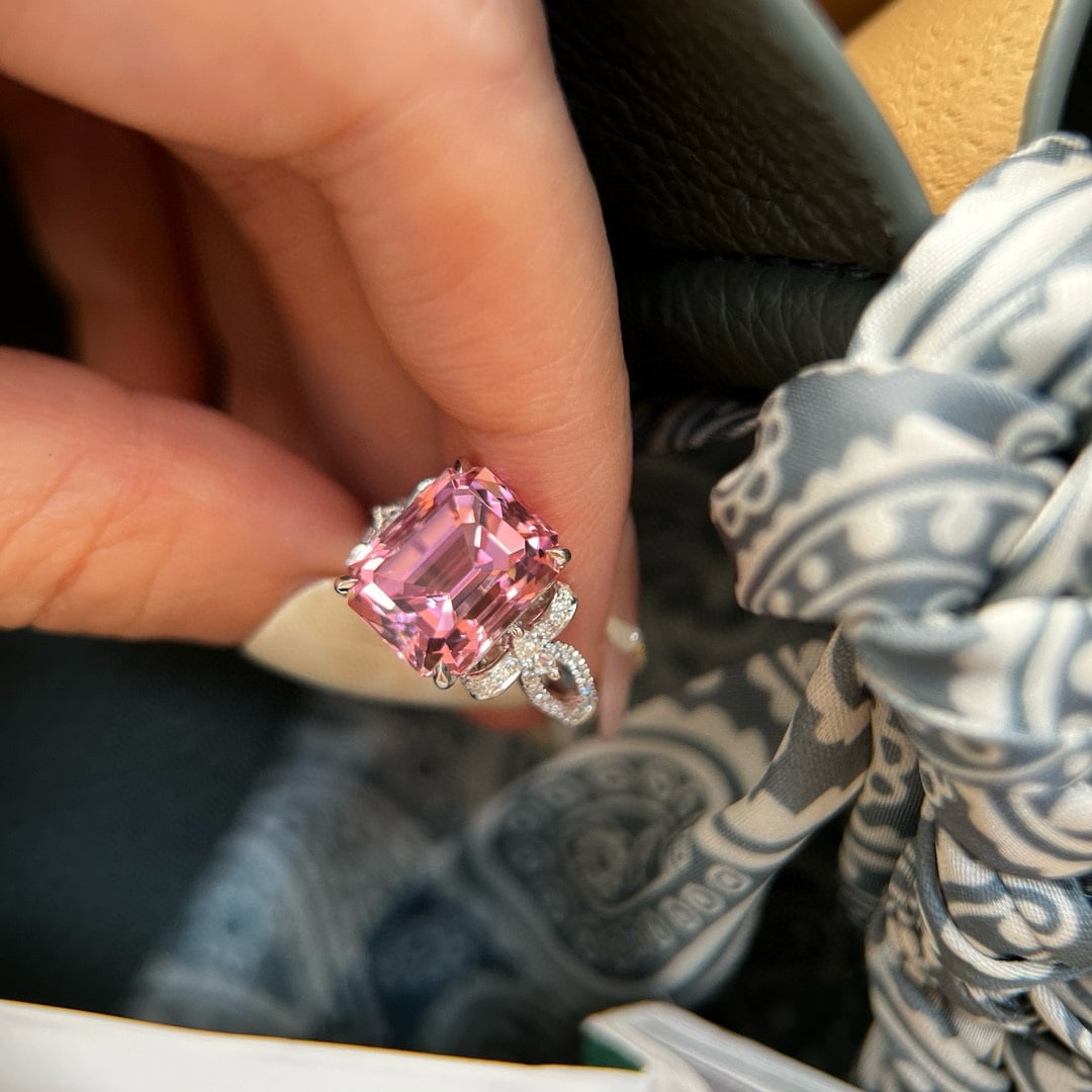 14k Gold 7.16 Ctw Natural Tourmaline & Lab Grown Diamond Ring - 4