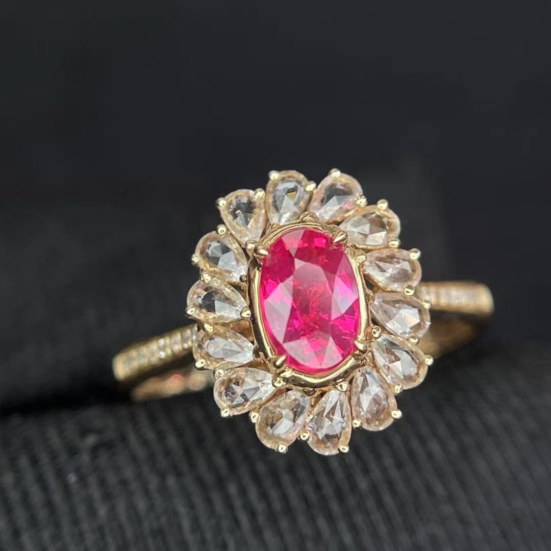14k Gold 1.00 Ct Natural Ruby & Diamond & Sapphire Ring - 3