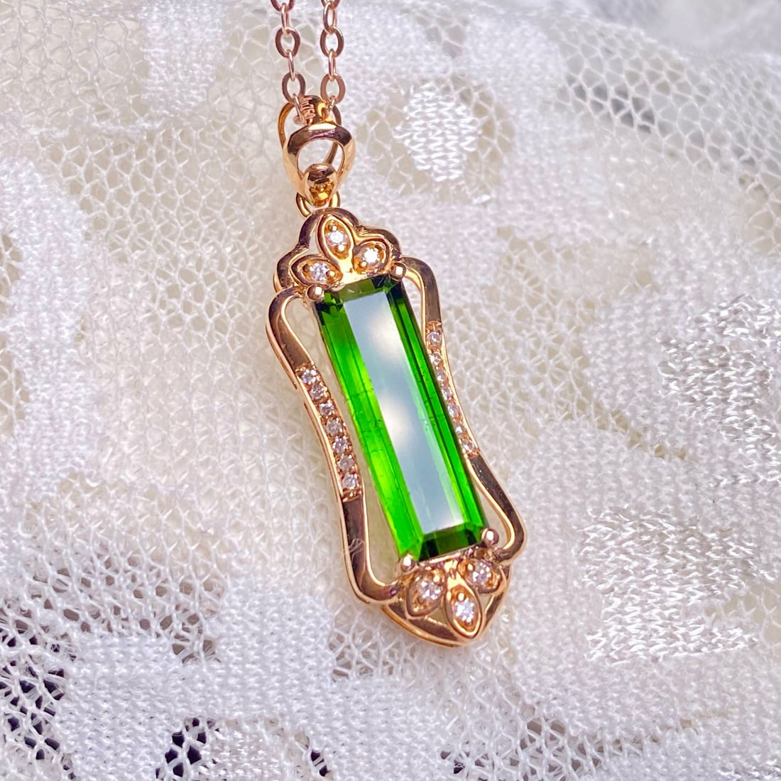 14k Gold 1.8 Ct Natural Tourmaline & Diamond Pendant( Without Chain ) - 6