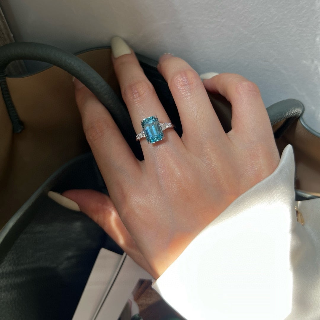 14k Gold 3.98 Ctw Natural Aquamarine & Lab Grown Diamond Ring - 2