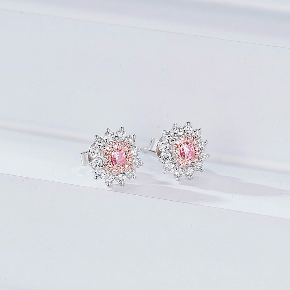 14k Gold 0.55 Ctw Natural Pink Diamond & Diamond Earrings - 2