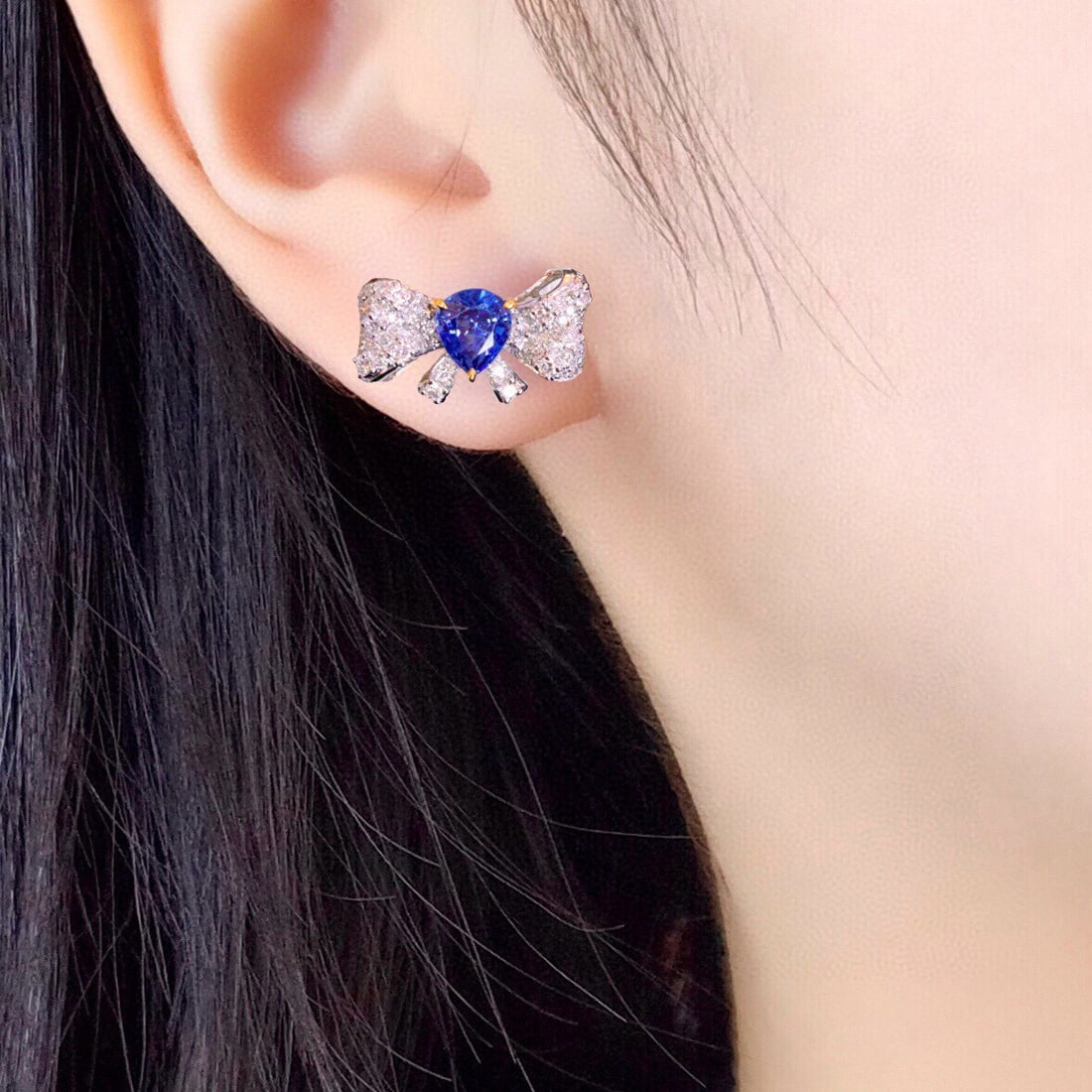 14k Gold 2.18 Ctw Natural Sapphire & Diamond Earrings - 4