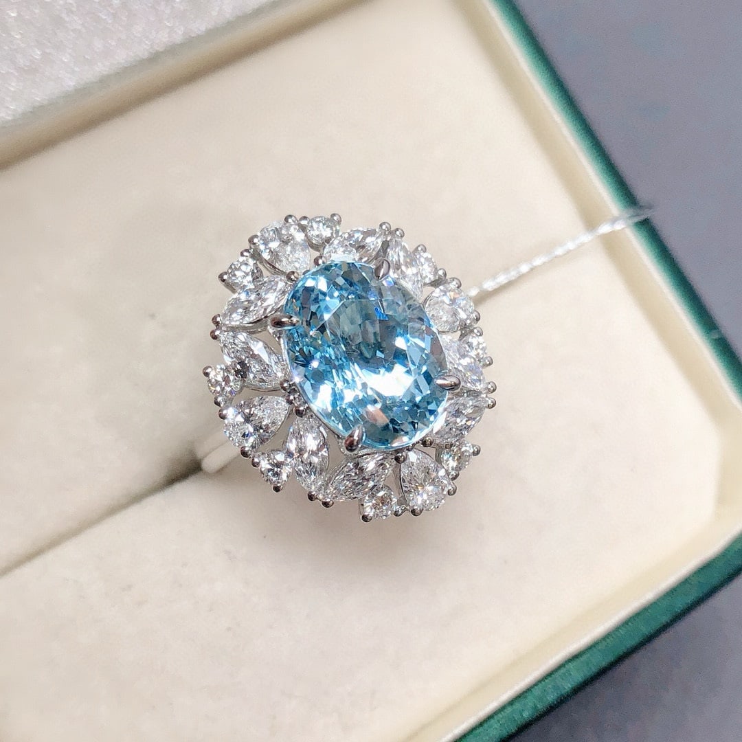 14k Gold 6.57 Ctw Natural Aquamarine & Lab Grown Diamond Ring - 2