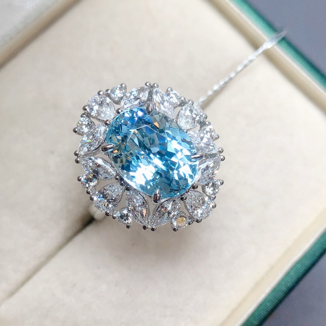 14k Gold 6.57 Ctw Natural Aquamarine & Lab Grown Diamond Ring - 5