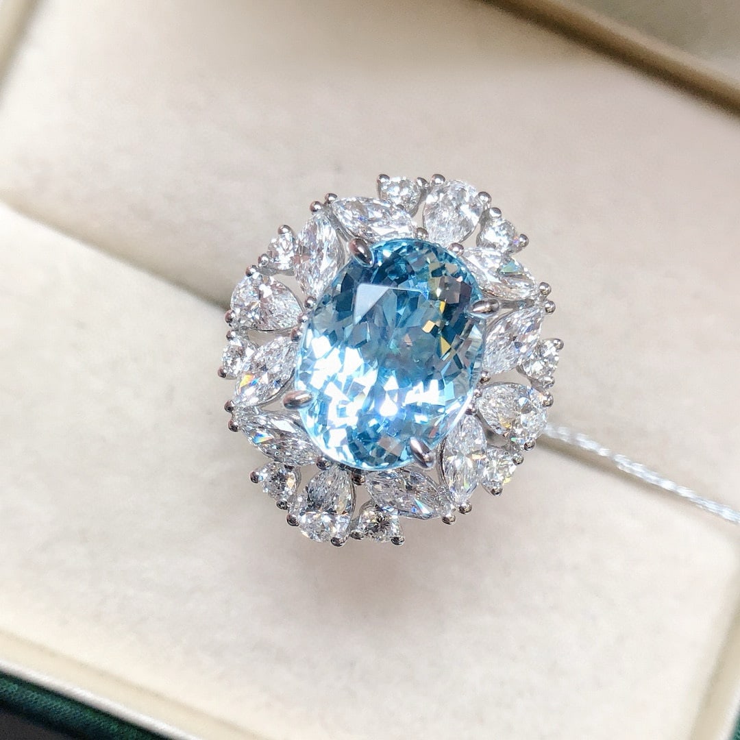 14k Gold 6.57 Ctw Natural Aquamarine & Lab Grown Diamond Ring - 6