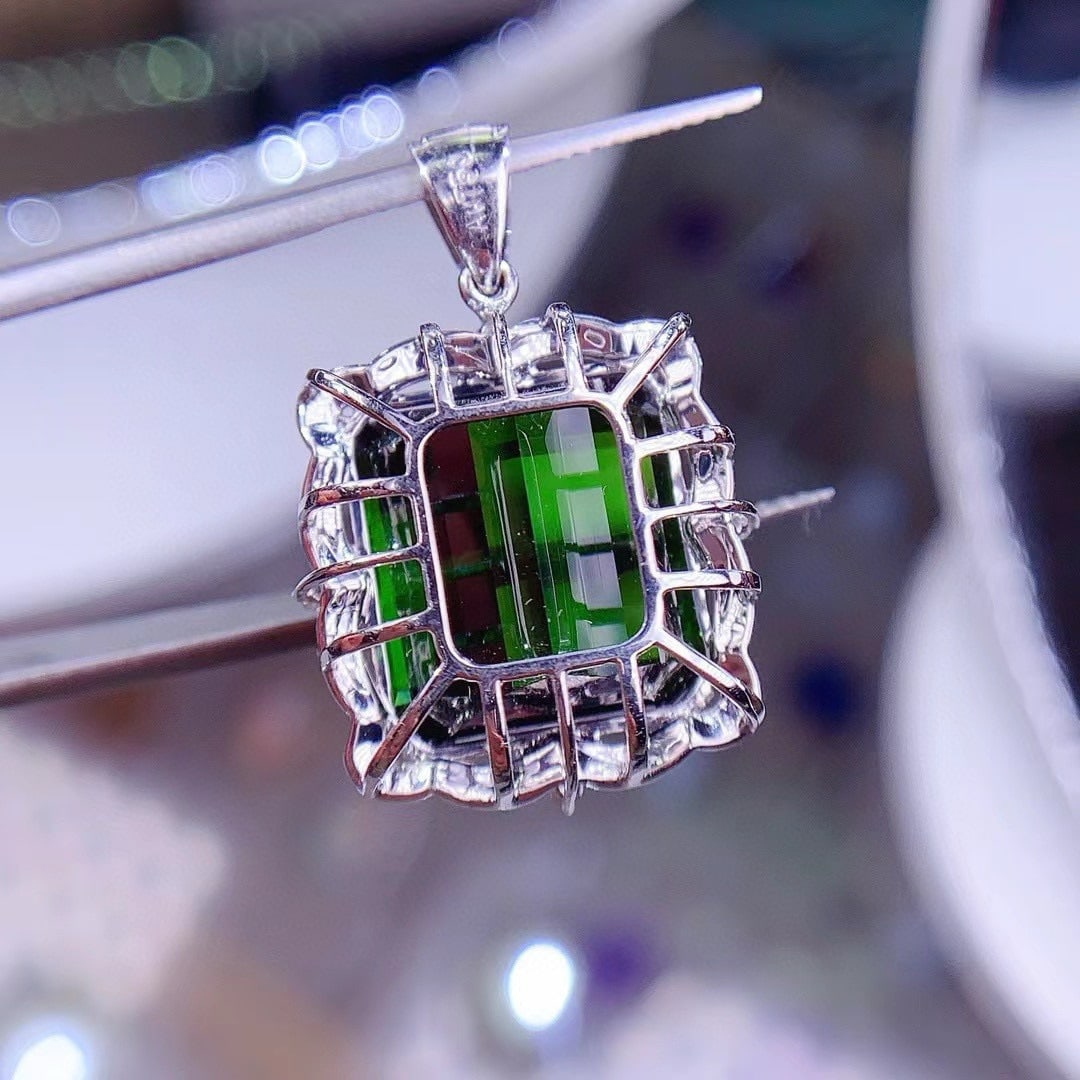 14k Gold 19.5 Ct Natural Tourmaline & Diamond Pendant( Without Chain ) - 6