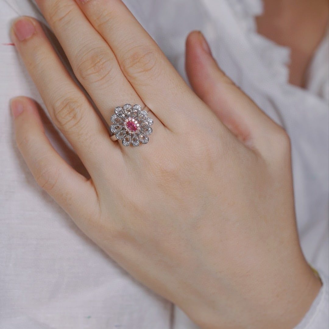 14k Gold 1.72 Ctw Natural Pink Diamond & Sapphire & Flowers Ring/pendant( Without Chain ) - 3