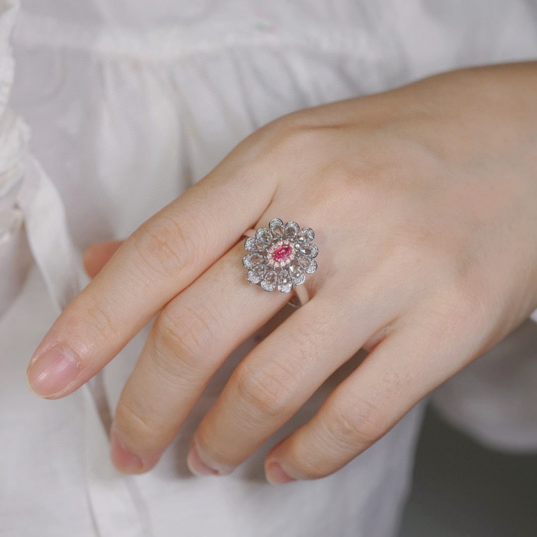 14k Gold 1.72 Ctw Natural Pink Diamond & Sapphire & Flowers Ring/pendant( Without Chain ) - 4