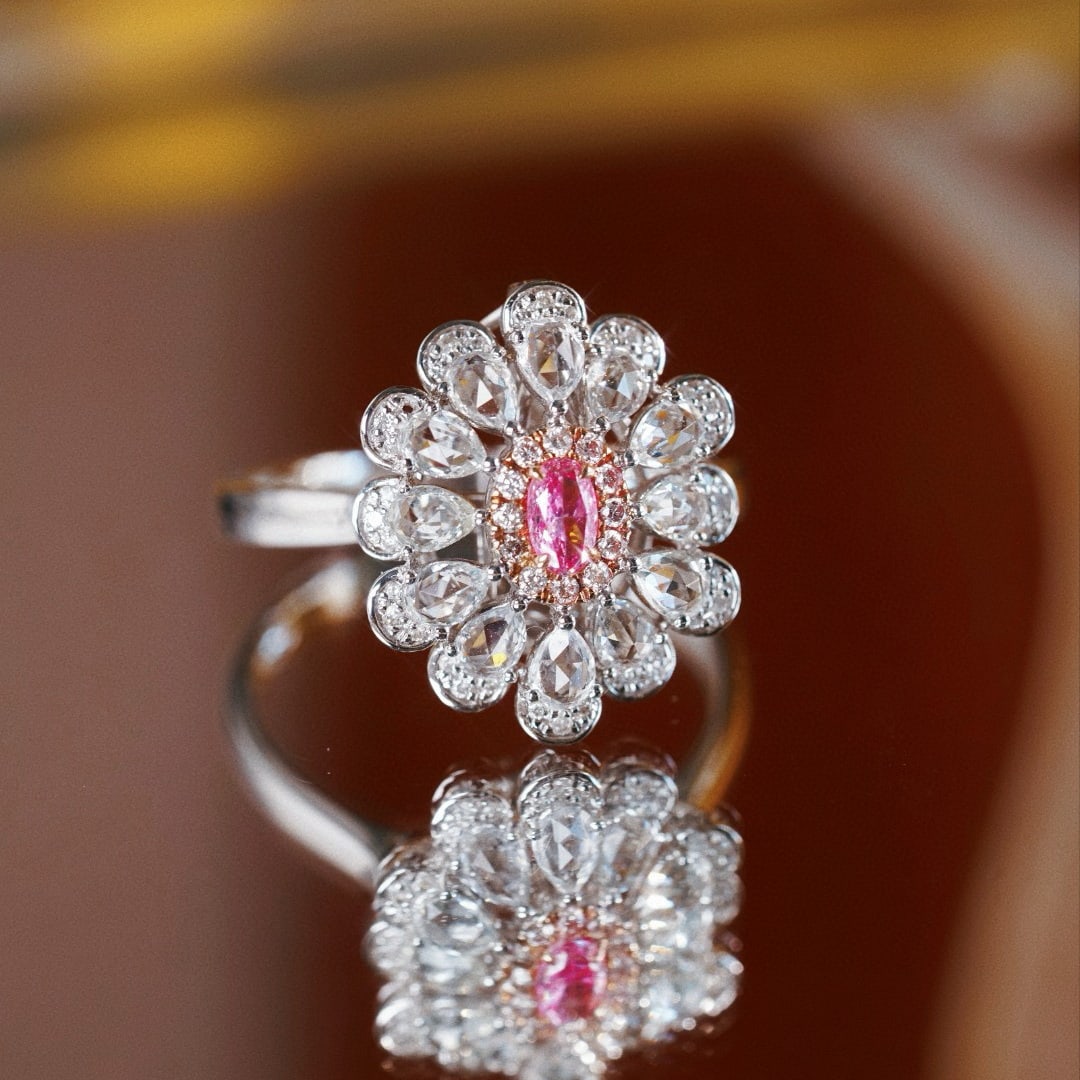 14k Gold 1.72 Ctw Natural Pink Diamond & Sapphire & Flowers Ring/pendant( Without Chain ) - 7