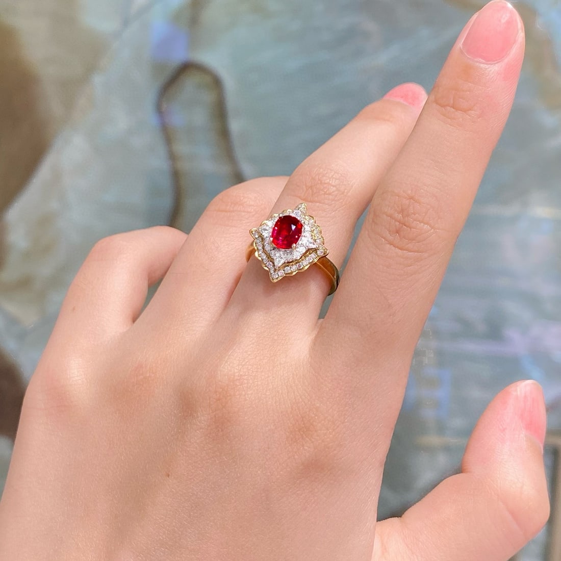 14k Gold 1.52 Ctw Vivid Red Natural Ruby & Diamond Ring - 6