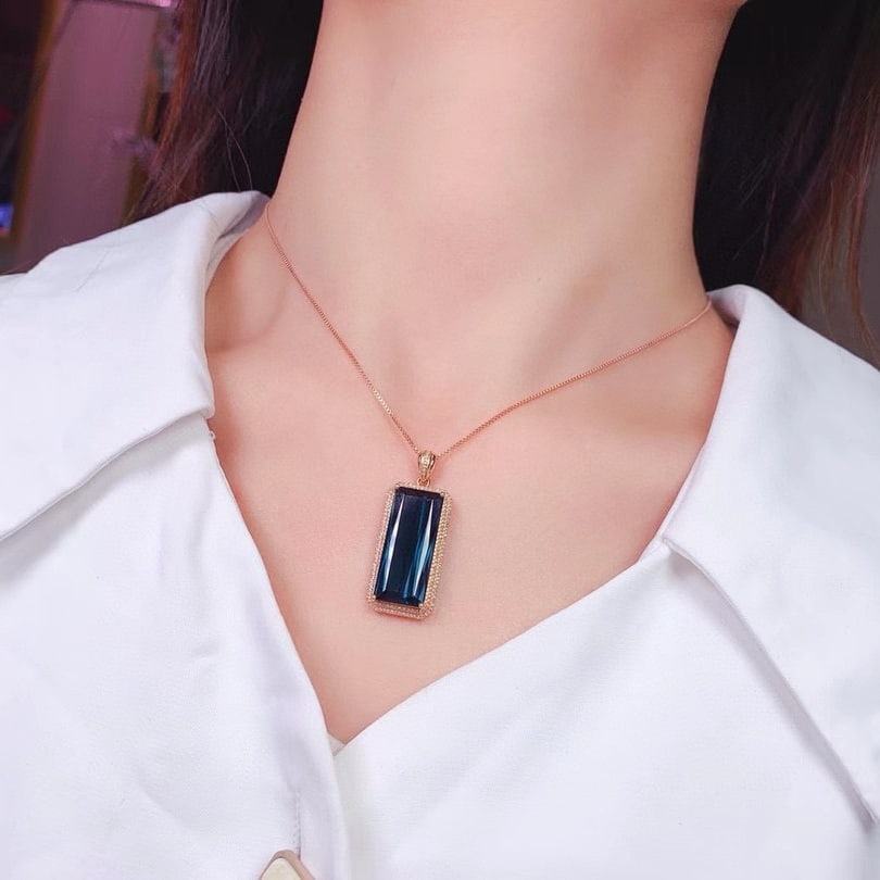 14k Gold 15.76 Ct Natural Tourmaline & Diamond Pendant( Without Chain ) - 2