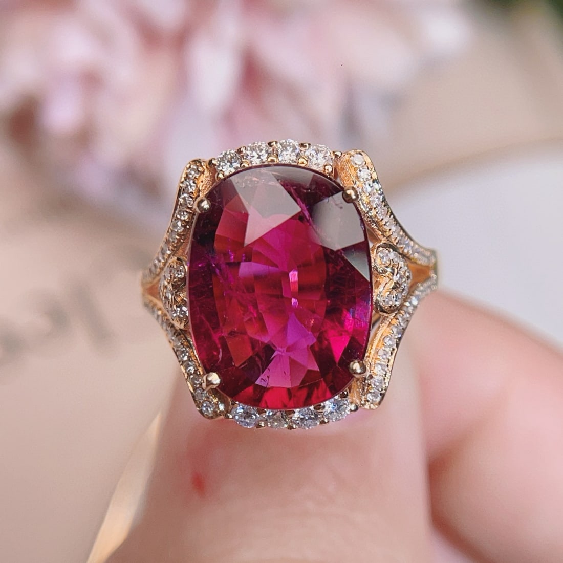 14k Gold 5.35 Ct Natural Tourmaline & Diamond Ring - 3