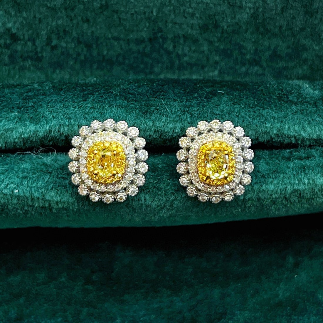 14k Gold 0.41 Ct Natural Yellow Diamond & Diamond & Yellow Diamond Earrings: Ref:230946261 // gold content:14k gold // main gemstone:yellow diamond // shape:cushion // carat weight:0. 41ct // color:yellow // treatment:natural // // adjacent gemstone 2 : diamond // number of st