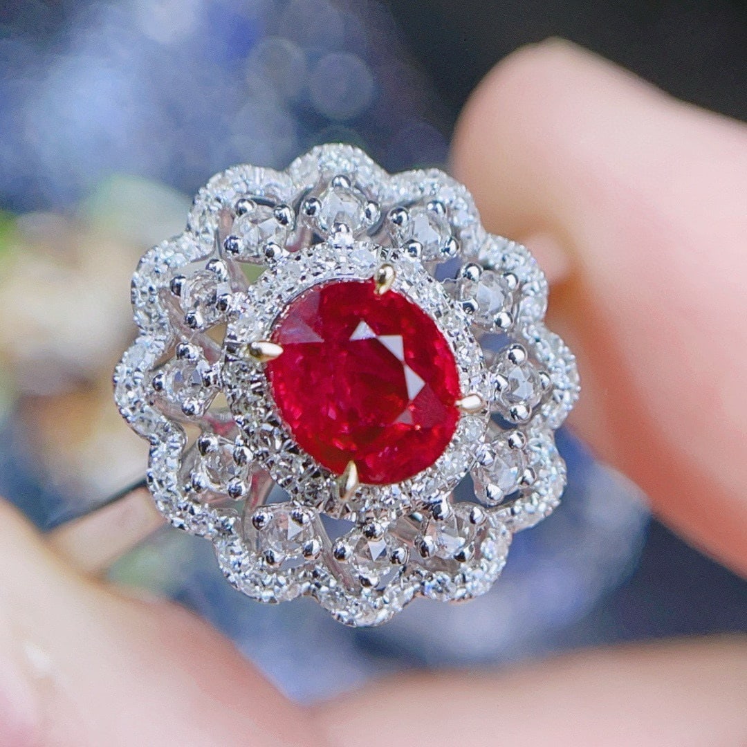 14k Gold 1.22 Ct Natural Ruby & Diamond & Sapphire Ring - 2