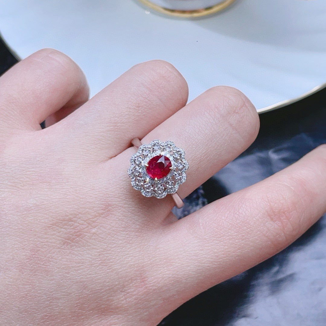 14k Gold 1.22 Ct Natural Ruby & Diamond & Sapphire Ring - 3