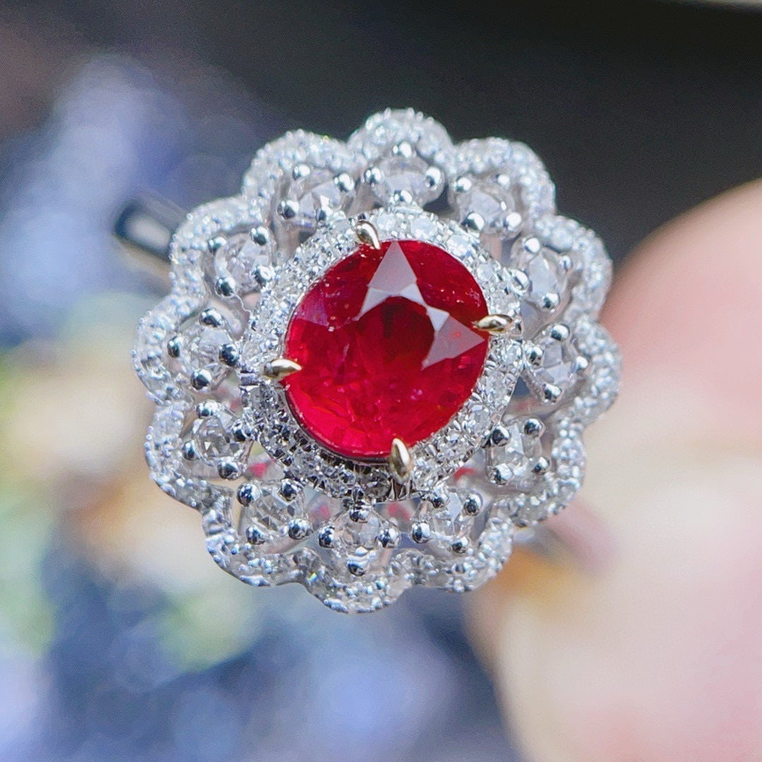 14k Gold 1.22 Ct Natural Ruby & Diamond & Sapphire Ring - 4