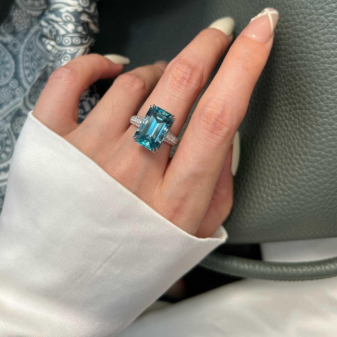 14k Gold 7.45 Ctw Natural Aquamarine & Lab Grown Diamond Ring - 3