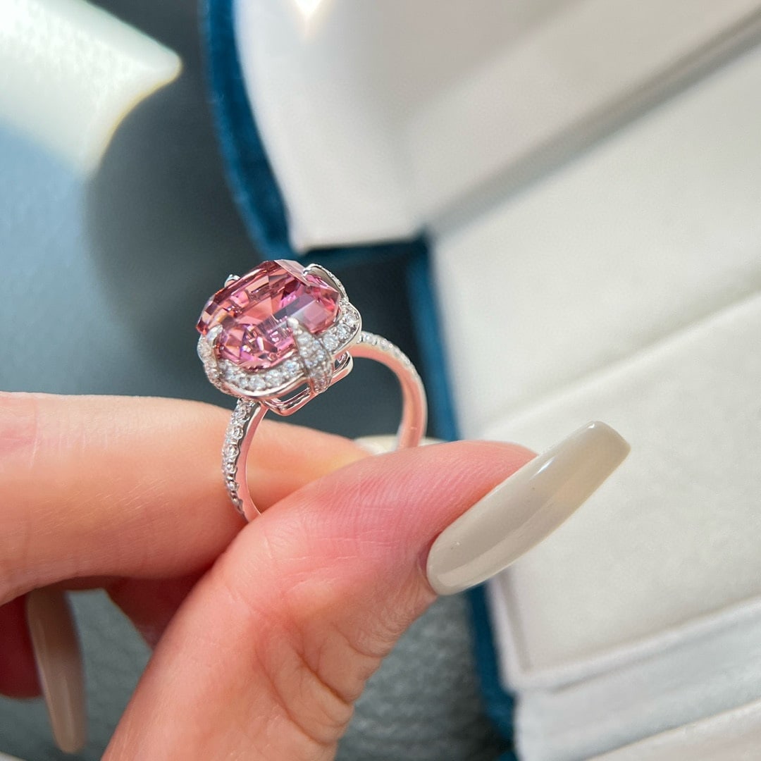 14k Gold 6.64 Ctw Natural Tourmaline & Lab Grown Diamond Ring - 4