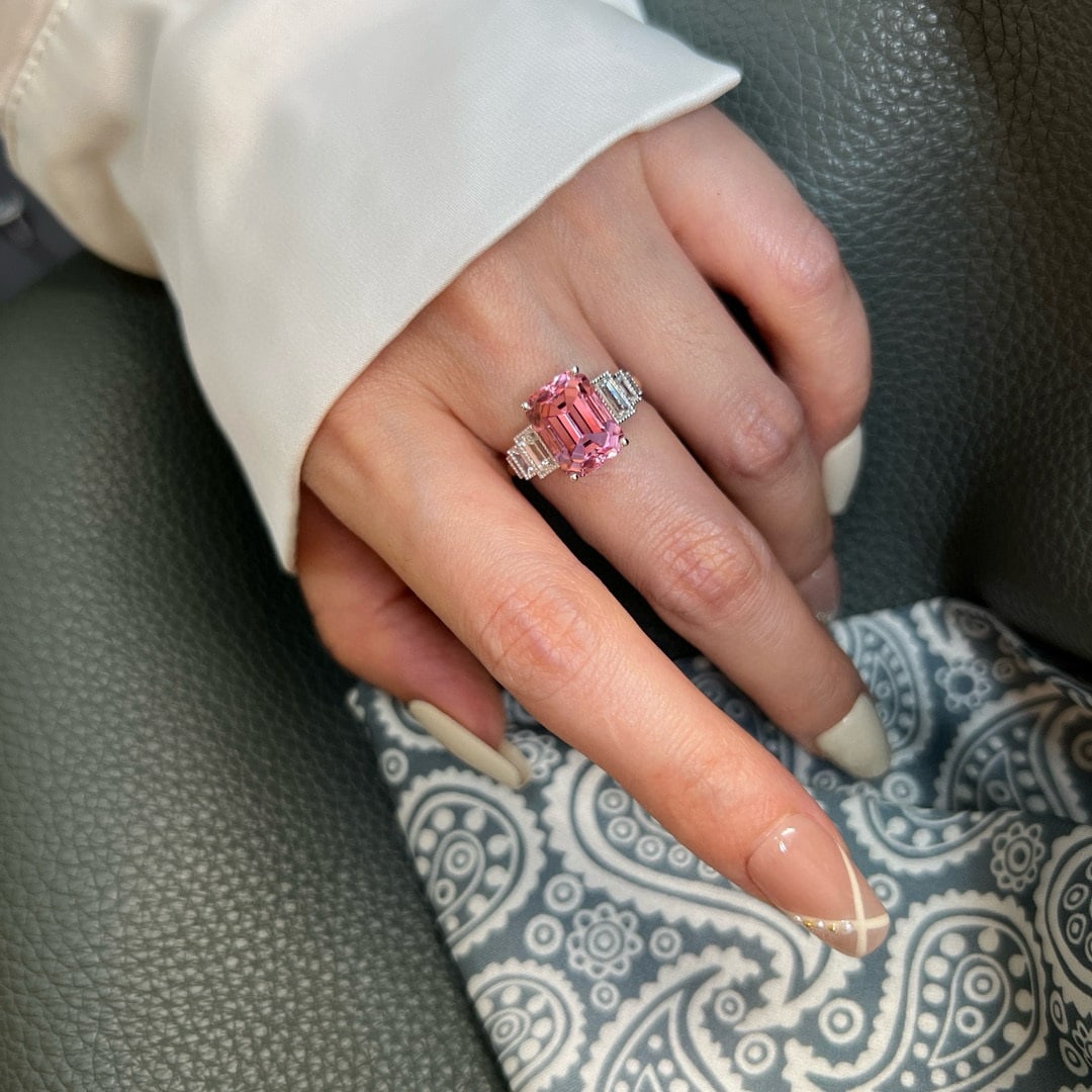 14k Gold 5.74 Ctw Natural Tourmaline & Lab Grown Diamond Ring - 3