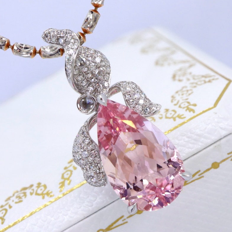 14k Gold 7.23 Ctw Natural Morganite & Diamond Pendant( Without Chain ) - 2