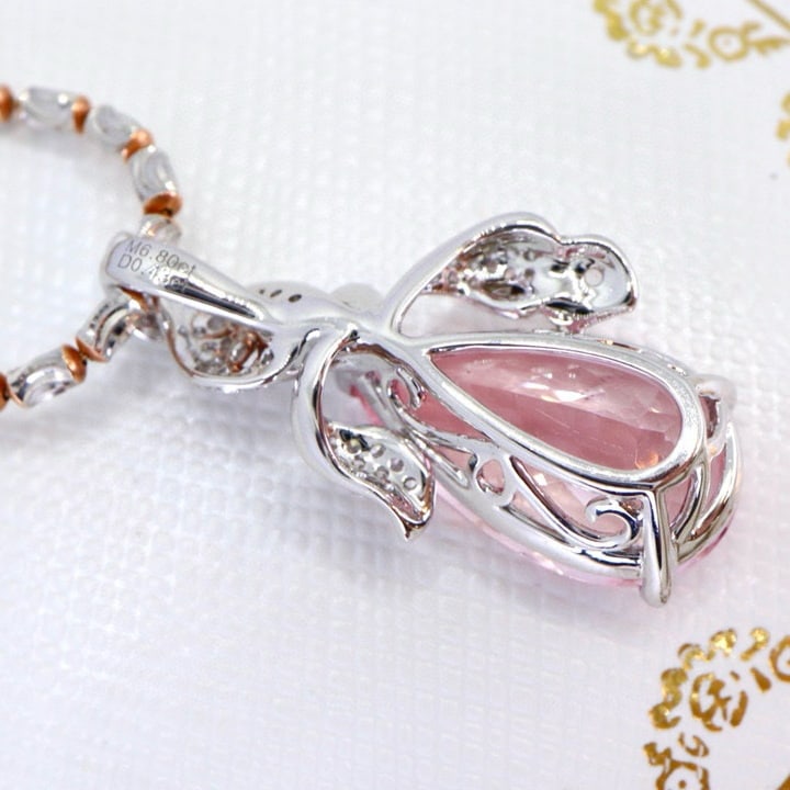 14k Gold 7.23 Ctw Natural Morganite & Diamond Pendant( Without Chain ) - 4