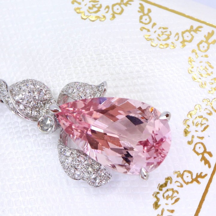 14k Gold 7.23 Ctw Natural Morganite & Diamond Pendant( Without Chain ) - 5