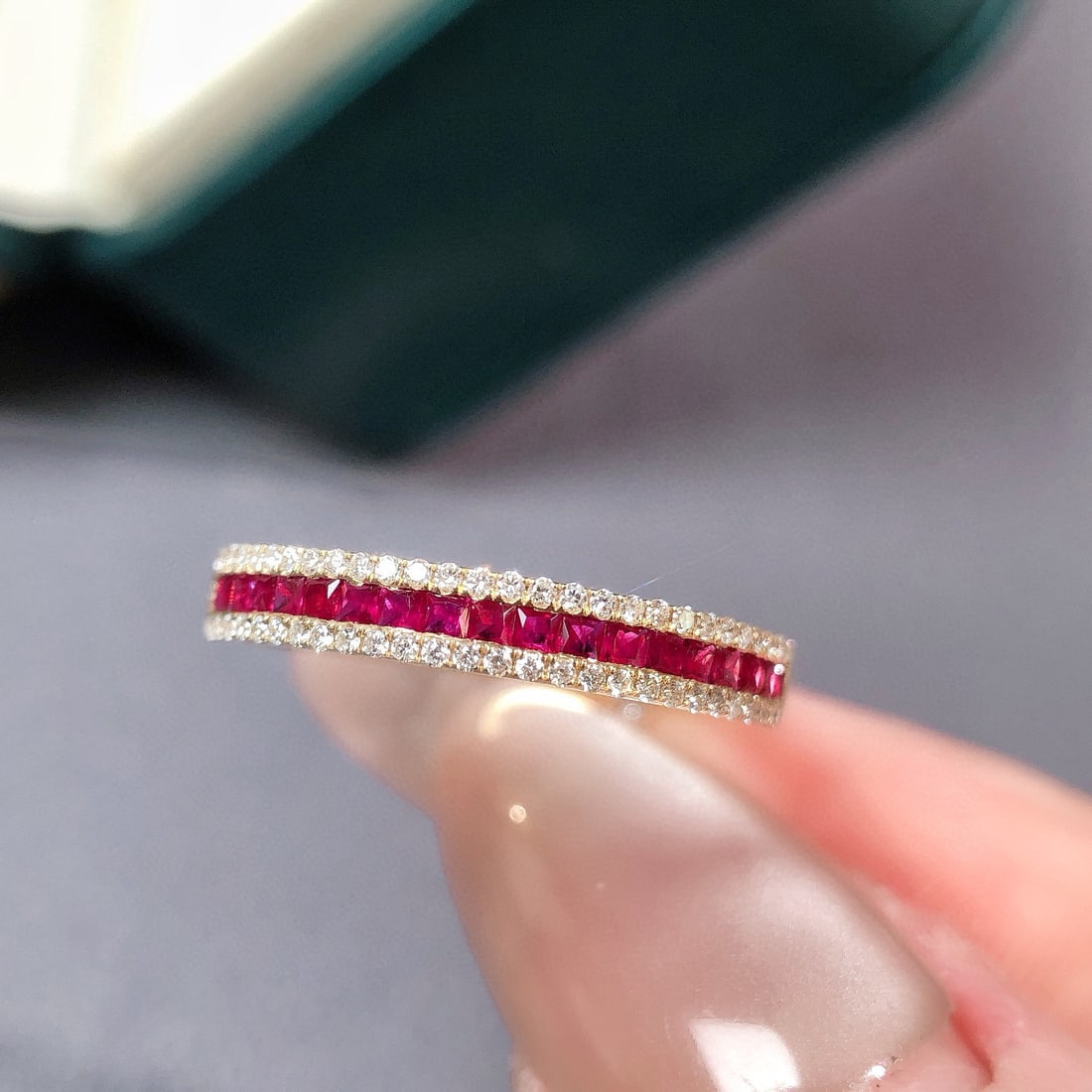 14k Gold 0.48 Ctw Natural Ruby & Diamond Ring: Ref:230946281 // gold content:14k gold // ring size:7. 25us // // main gemstone:ruby // shape:princess // carat weight:0. 31ct // color:red // treatment:natural // // adjacent gemstone 2 : diamond