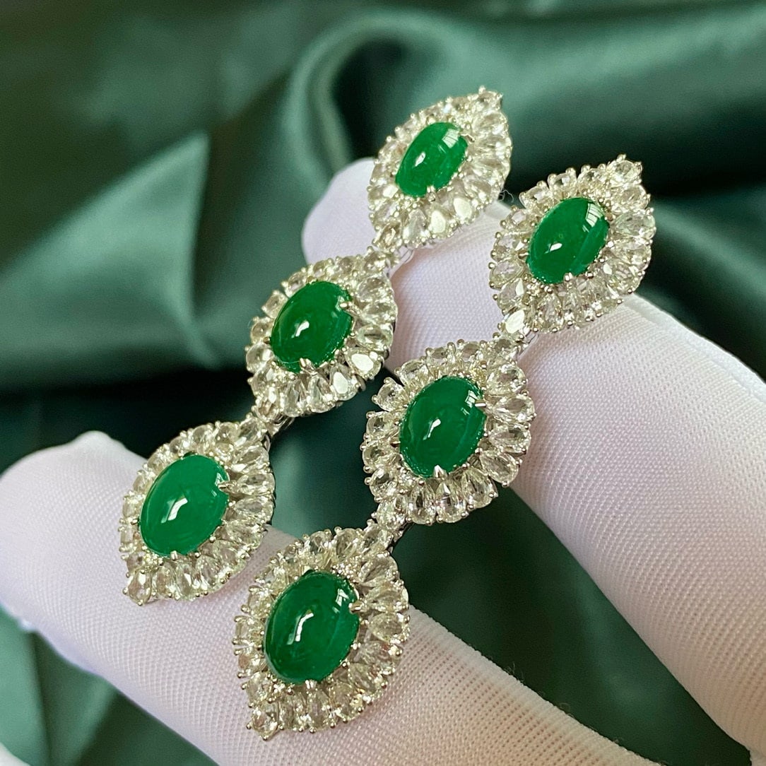 14k Gold 13.02 Ctw Vivid Green Natural Emerald & Sapphire Earrings - 2