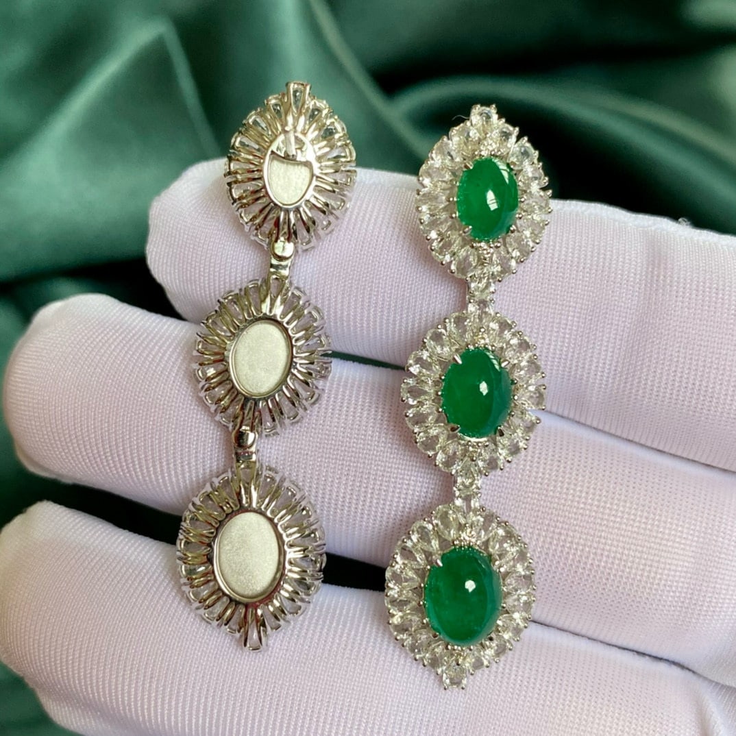 14k Gold 13.02 Ctw Vivid Green Natural Emerald & Sapphire Earrings - 3