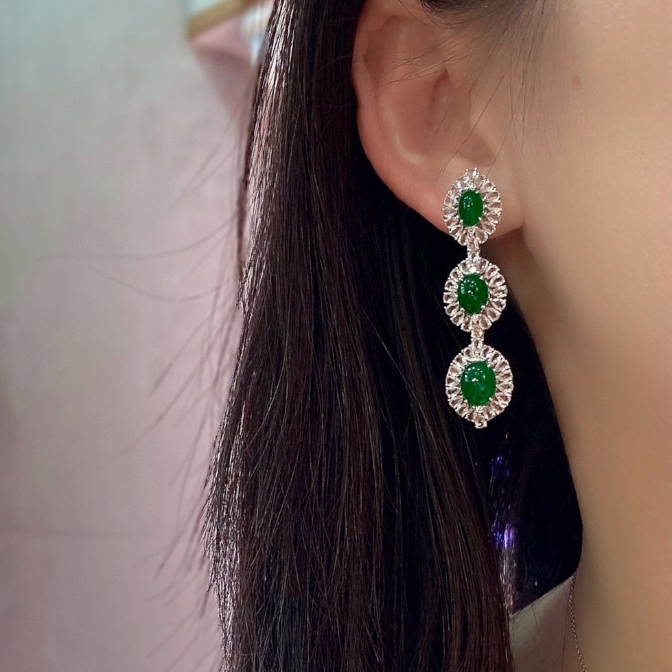 14k Gold 13.02 Ctw Vivid Green Natural Emerald & Sapphire Earrings - 4