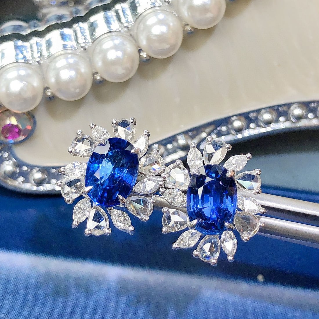 14k Gold 4.13 Ctw Natural Sapphire & Diamond Earrings - 2