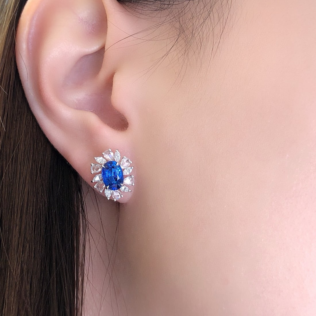 14k Gold 4.13 Ctw Natural Sapphire & Diamond Earrings - 5