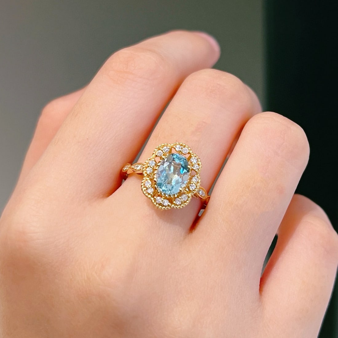 14k Gold 1 Ct Natural Aquamarine & Diamond Ring/pendant( Without Chain ) - 3