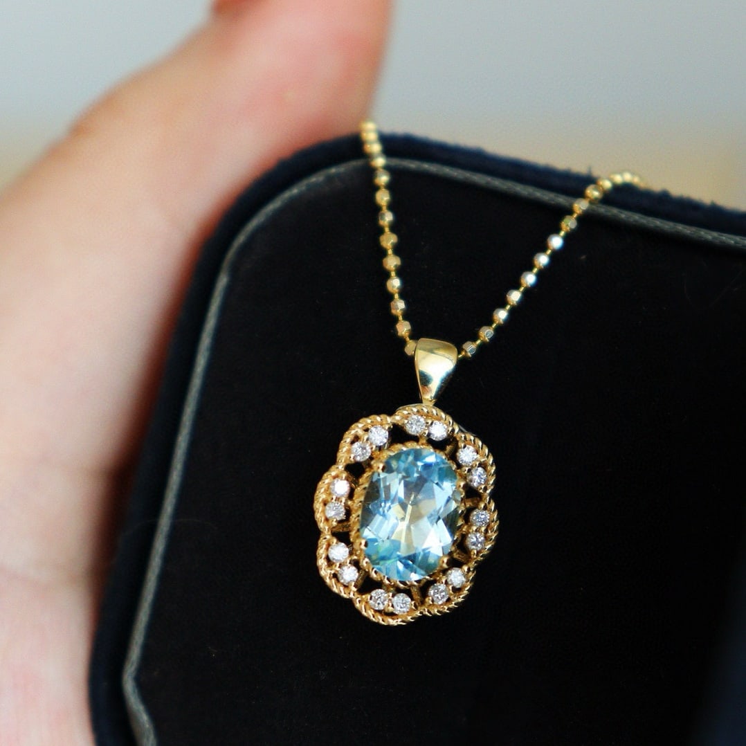 14k Gold 1 Ct Natural Aquamarine & Diamond Ring/pendant( Without Chain ) - 6