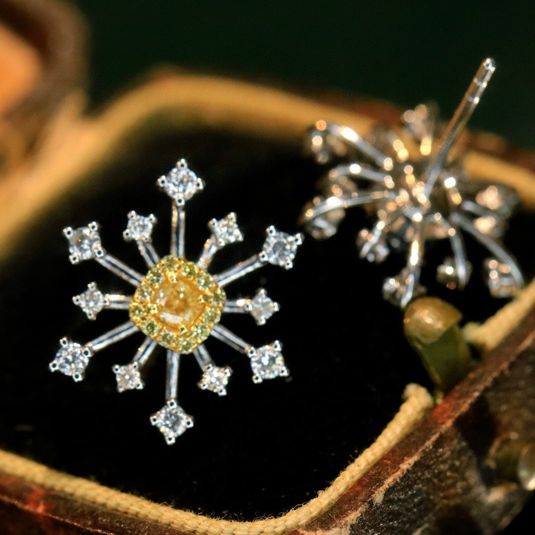 14k Gold 0.80 Ctw Natural Yellow Diamond & Diamond Earrings - 2