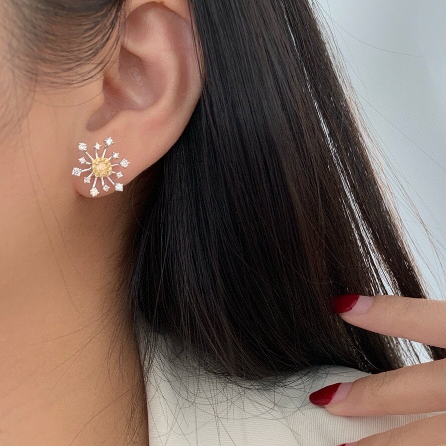 14k Gold 0.80 Ctw Natural Yellow Diamond & Diamond Earrings - 3