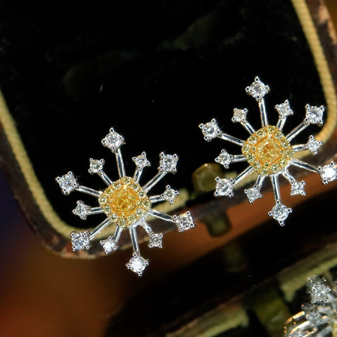 14k Gold 0.80 Ctw Natural Yellow Diamond & Diamond Earrings - 7