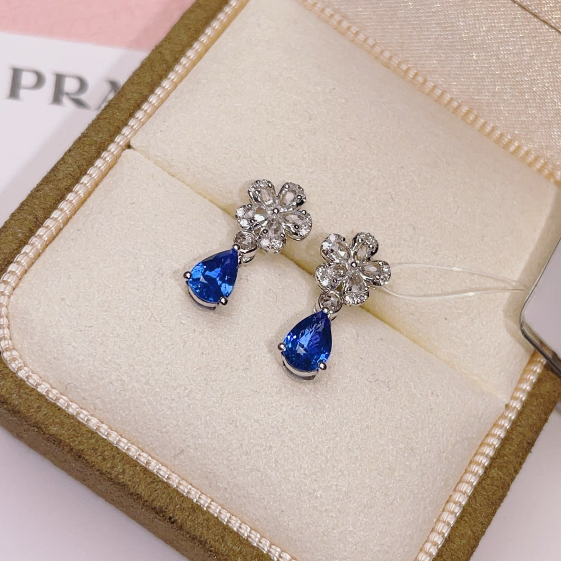 14k Gold 1.3 Ct Natural Sapphire & Diamond & Sapphire Earrings - 2