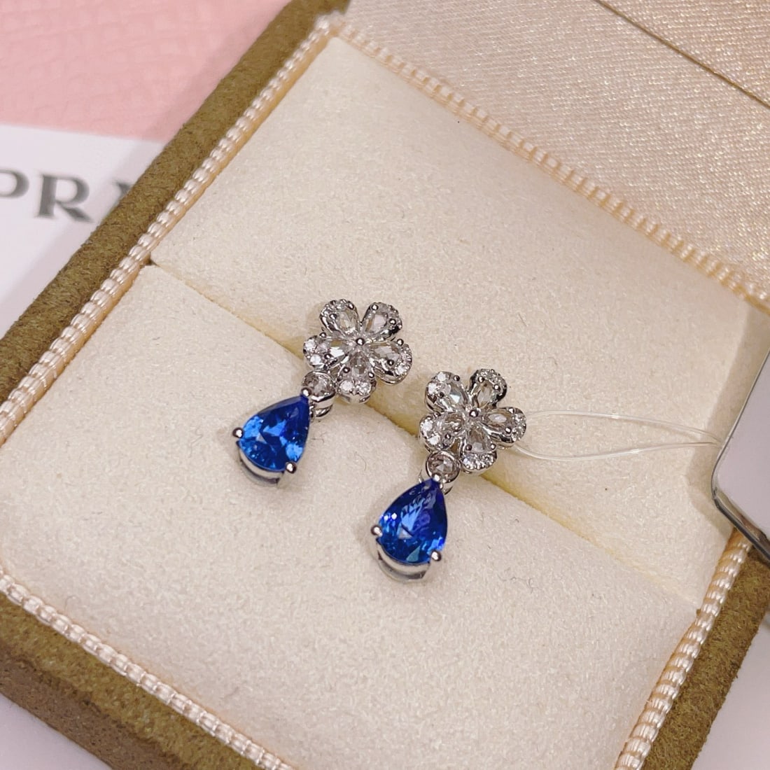 14k Gold 1.3 Ct Natural Sapphire & Diamond & Sapphire Earrings - 4