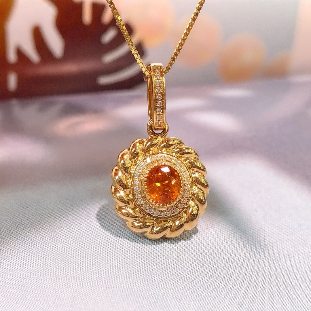14k Gold 0.80 Ctw Natural Spessartine & Diamond Pendant( Without Chain ) (1 of 7)